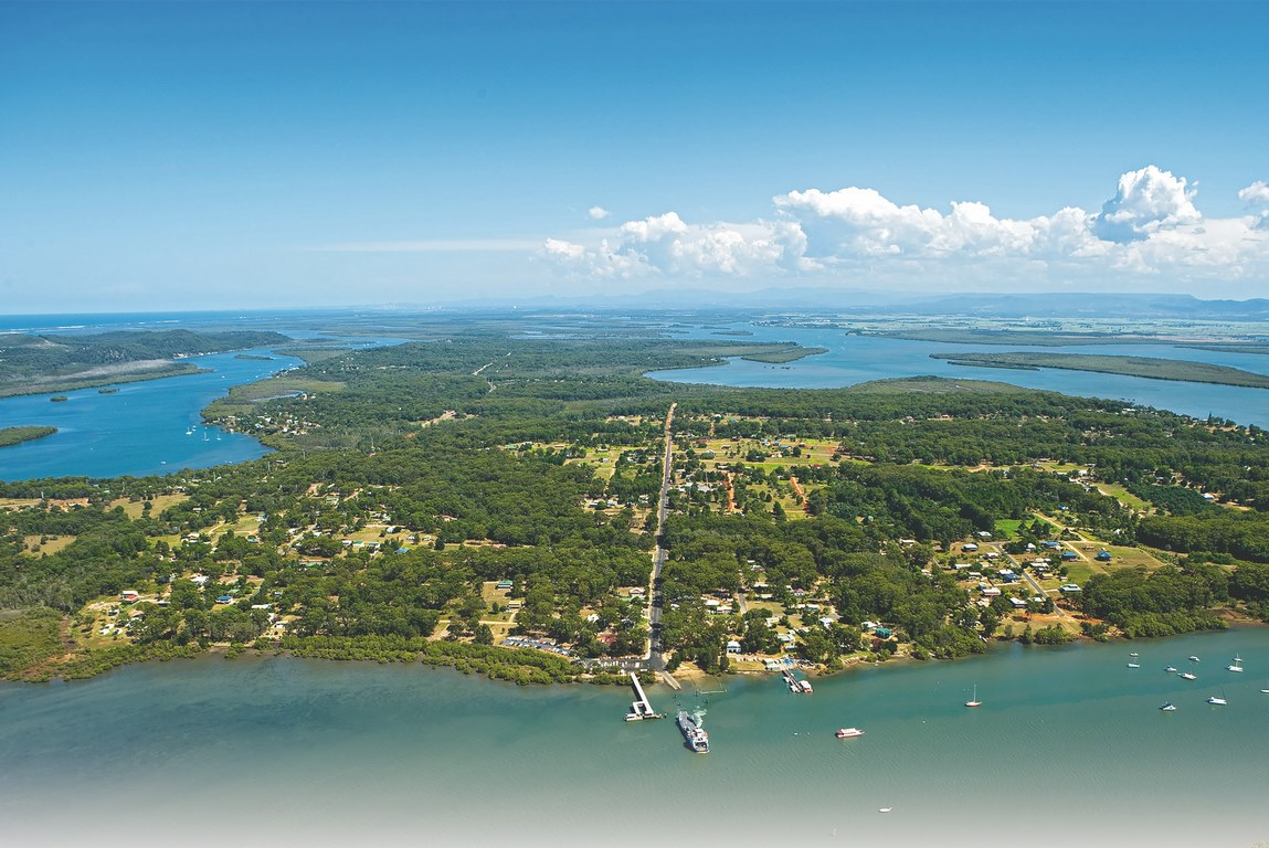 Aerial view of Russell Island and the ferry terminal